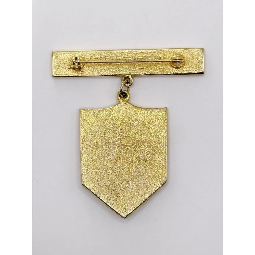 Vintage Red Cream Enamel and Gold Tone Coat of Arms‎ Shield Medal Brooch Pin